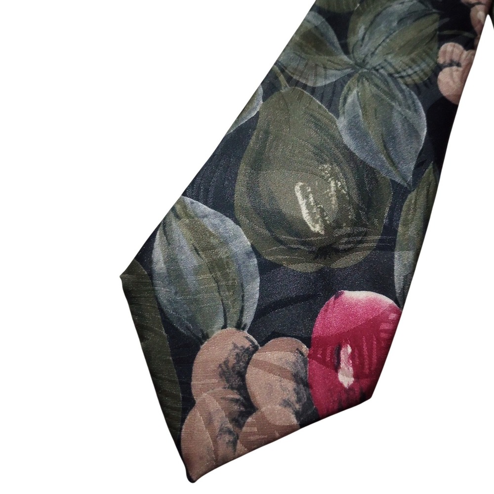 Editions by Van Heusen Mens Botanical Floral Fruit Necktie Navy Green Made  USA